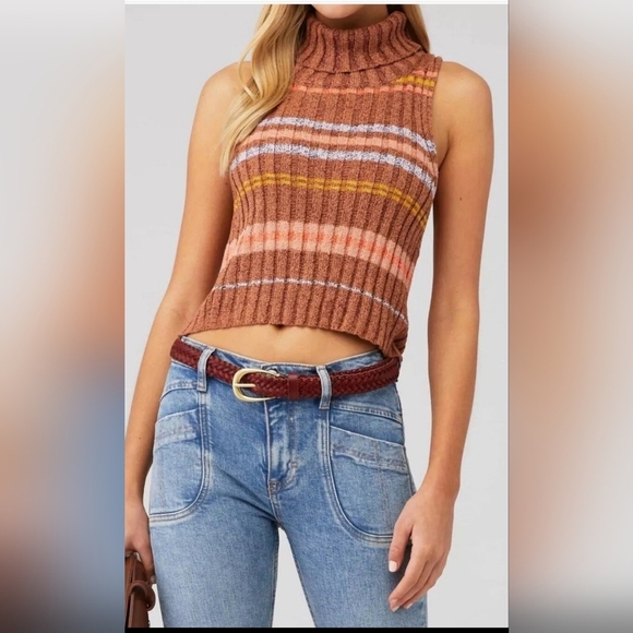 NWT Free People Ribbed Knit Cropped Turtleneck Sweater Tank Edith Vest Sz Large - Picture 10 of 16